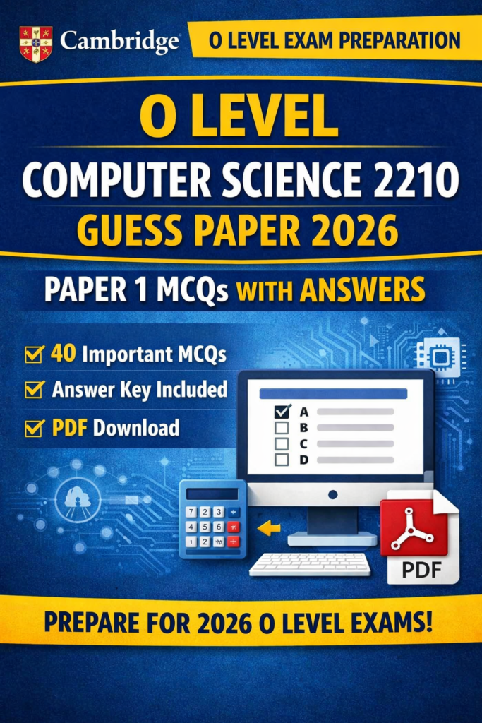 O Level Computer Science 2210 Guess Paper 2026 Paper 1 MCQs PDF