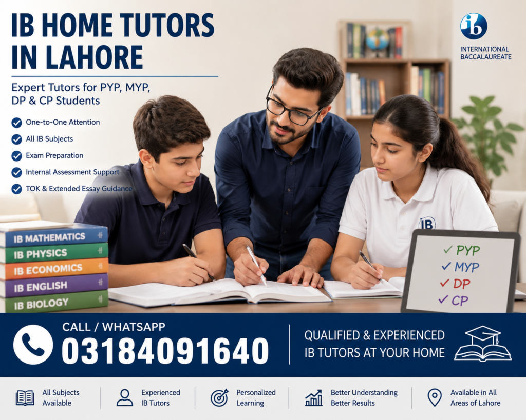 IB home tutors in Lahore teaching two IB students at home with expert support for PYP, MYP, DP and CP