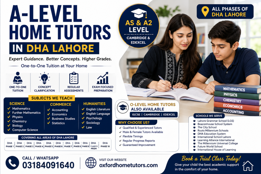 Female A-Level home tutor teaching student in DHA Lahore