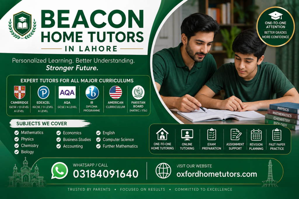 Beacon home tutors in Lahore providing one-to-one home and online tuition for students