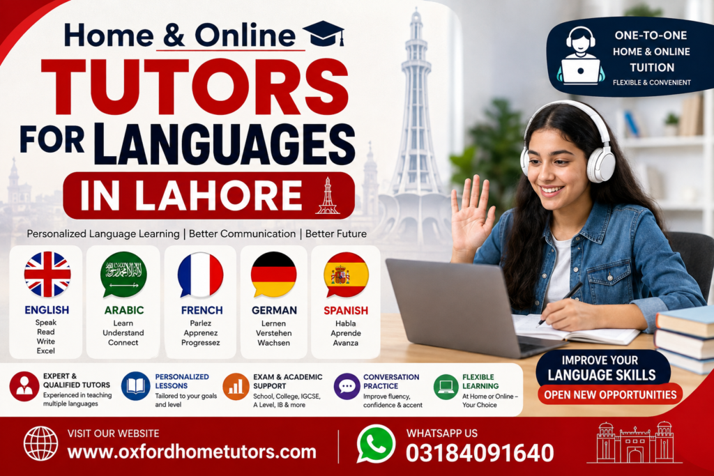 Home & Online Tutors for Languages in Lahore – English, Arabic, French, German & Spanish