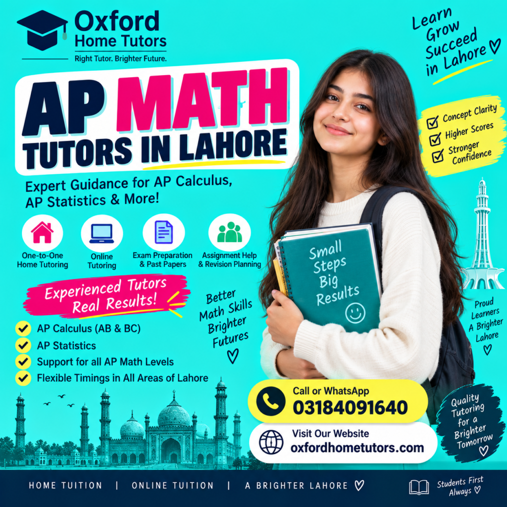 AP Math Tutors in Lahore offering expert home and online tutoring through Oxford Home Tutors