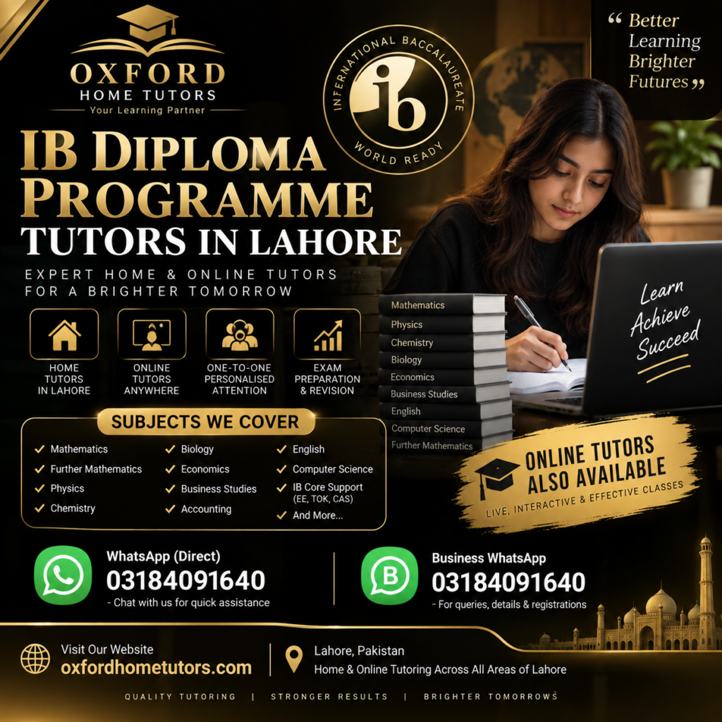 IB Diploma Programme tutors in Lahore offering home and online tutoring