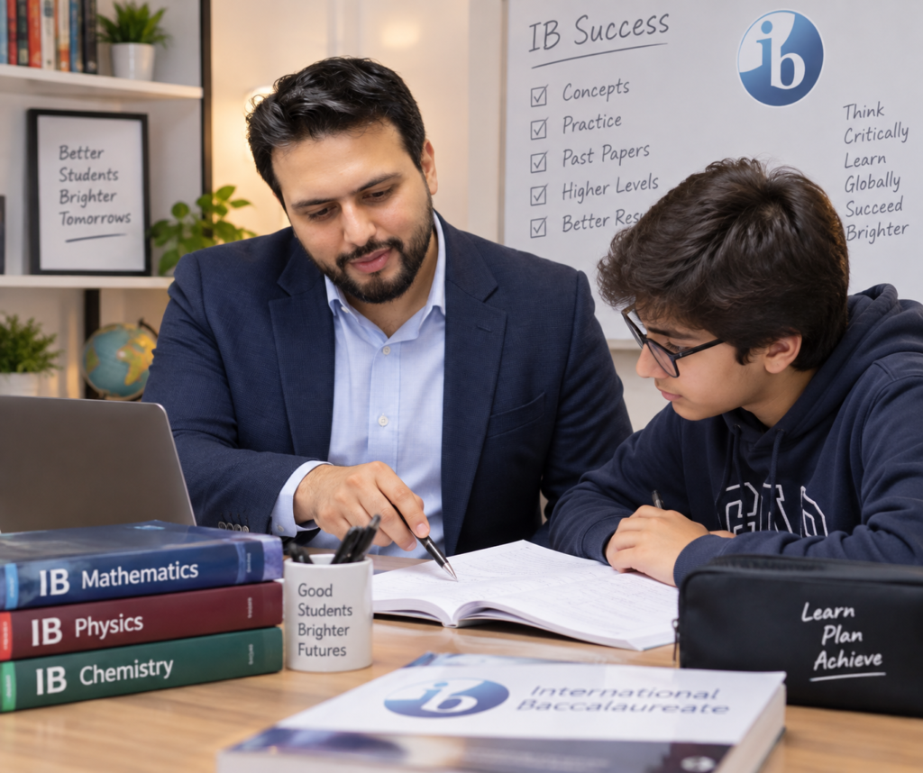 IB home tutor in Lahore teaching a student Math Physics and Chemistry