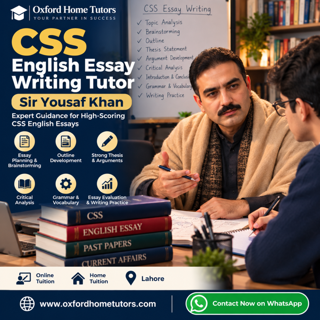 CSS English Essay Writing Tutor Sir Yousaf Khan teaching students in a classroom in Lahore
