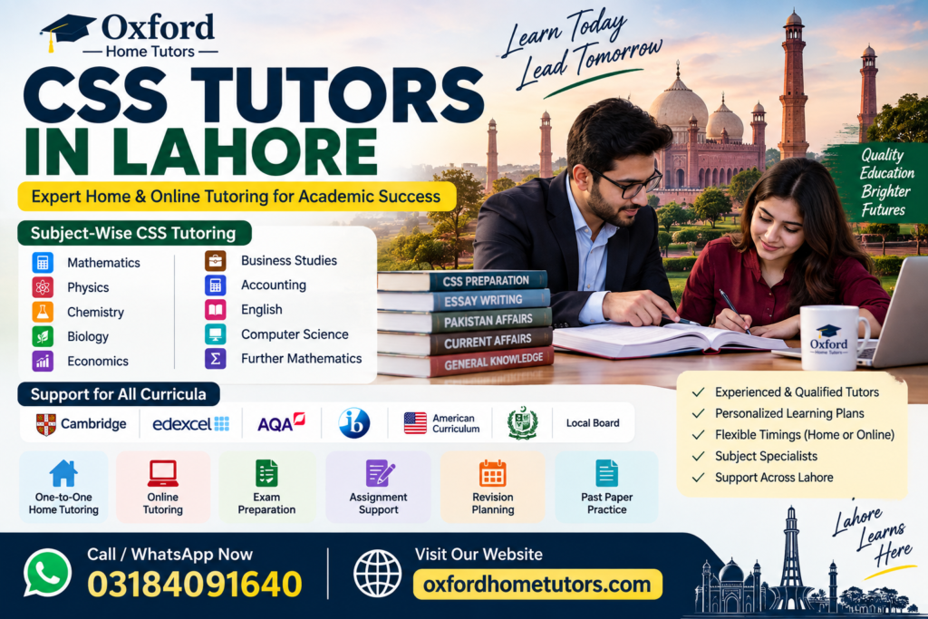 CSS Tutors in Lahore providing expert home and online tutoring