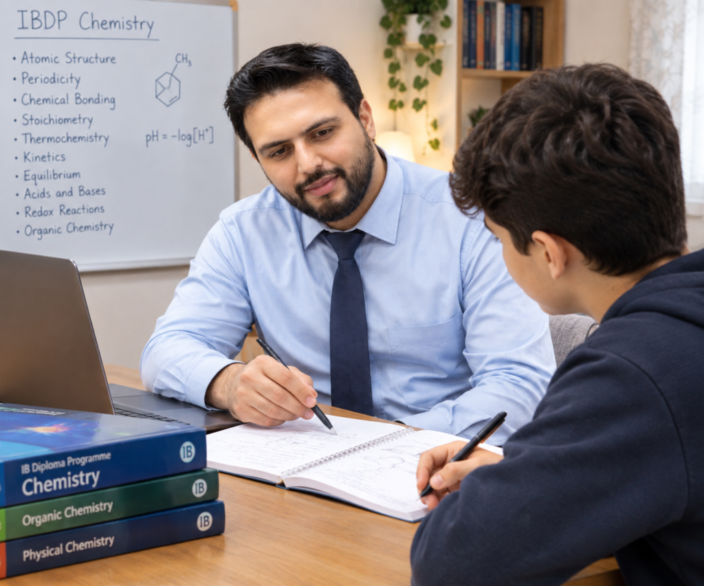 IBDP Chemistry tutor teaching a student at home in Lahore