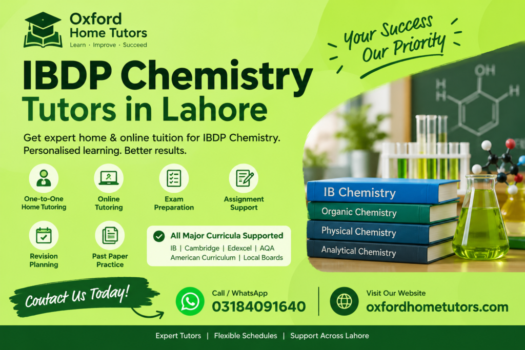 IBDP Chemistry Tutors in Lahore offering home and online Chemistry tuition