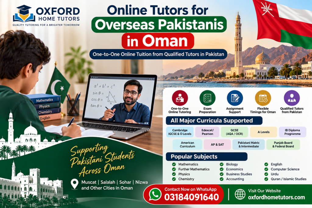 Online Tutors for Overseas Pakistanis in Oman offering one-to-one tutoring from qualified Pakistani tutors