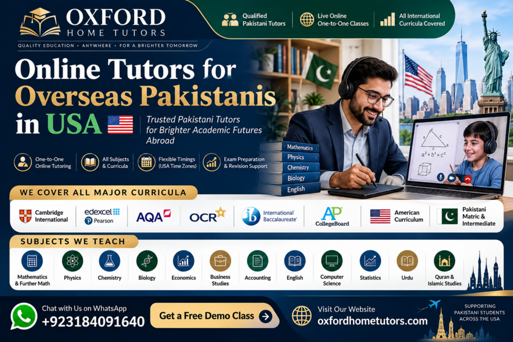 Online tutors for overseas Pakistanis in USA providing one-to-one online tuition