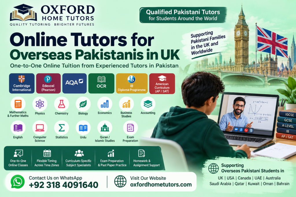 Online tutors for overseas Pakistanis in UK providing one-to-one online tuition